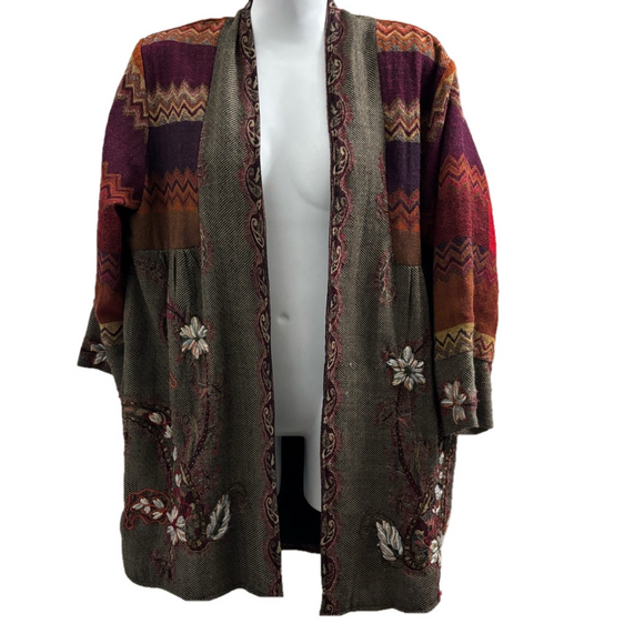 Soft Surroundings Red, Brown, Orange, Purple Cardigan Embroidery size Small  #37 - Picture 1 of 7
